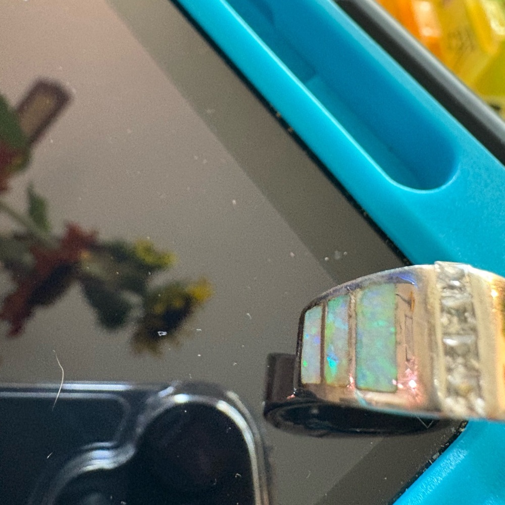 Sterling Ring w Opal inlay & CZ’s - Picture 5 of 7